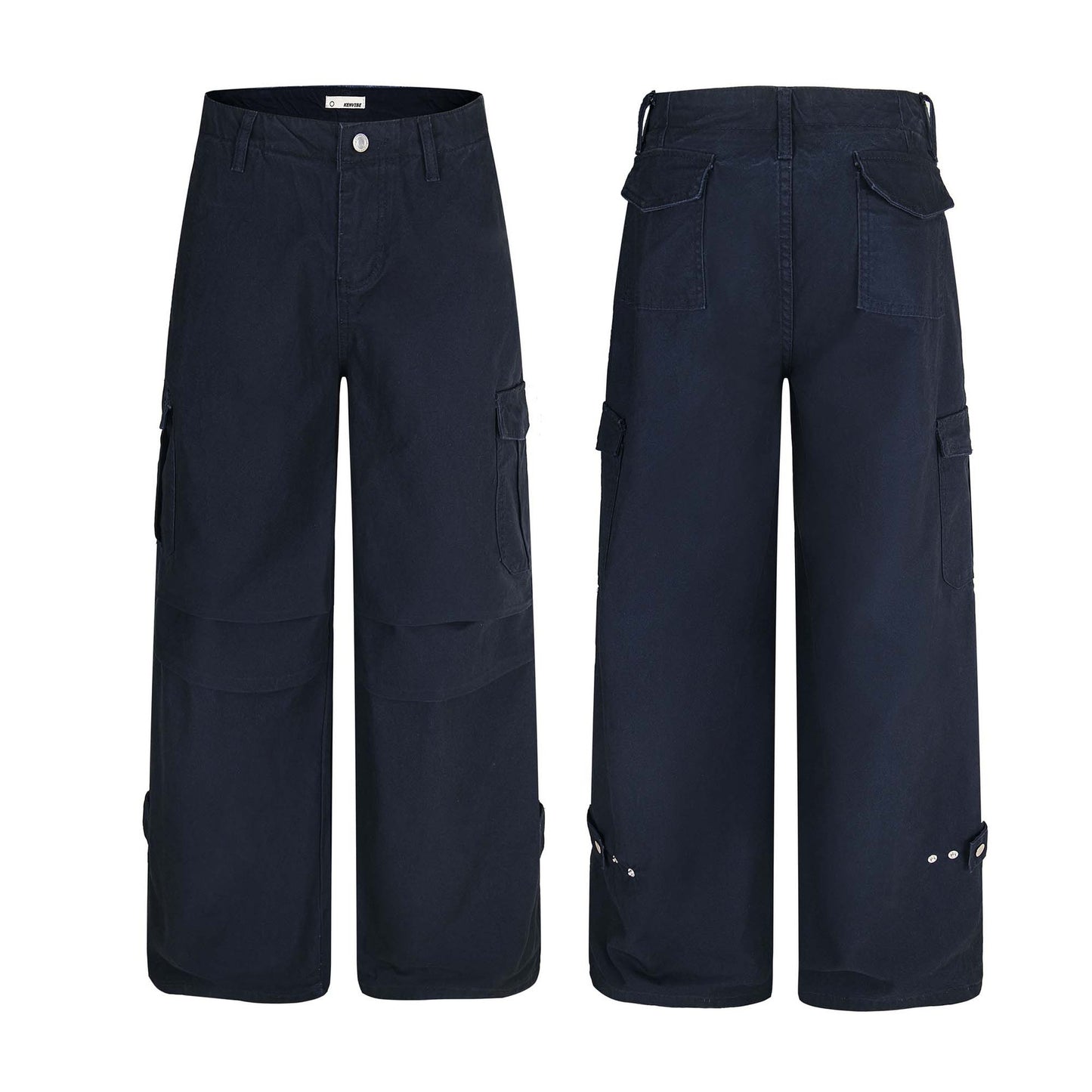 Pleated Multi-Pocket Unisex Denim Work Pants - Loose Wide-Leg Style