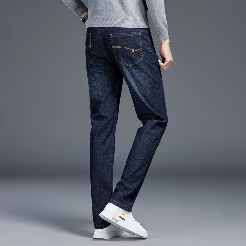 Men's Plush Jeans - Non-Iron Casual Pants with Elastic Waist