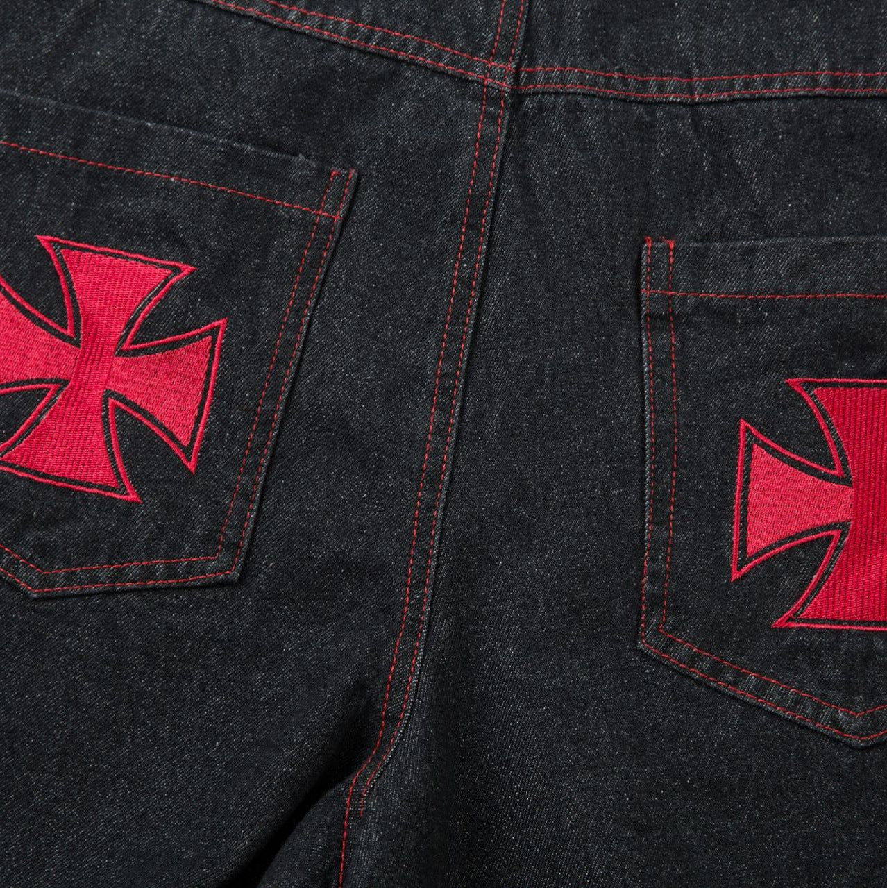 High-Street Personalized Color-Block Embroidered Denim Long Pants