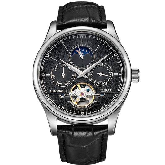 Men's Leather Automatic Mechanical Tourbillon Sport Watch