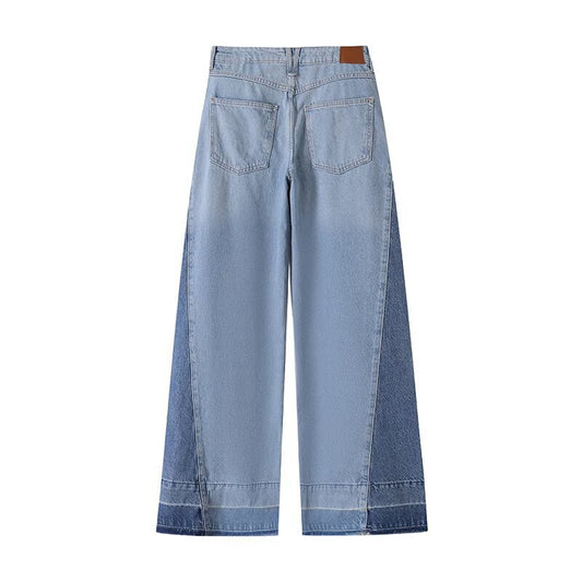 Color Block Design Wide Leg Jeans for Women