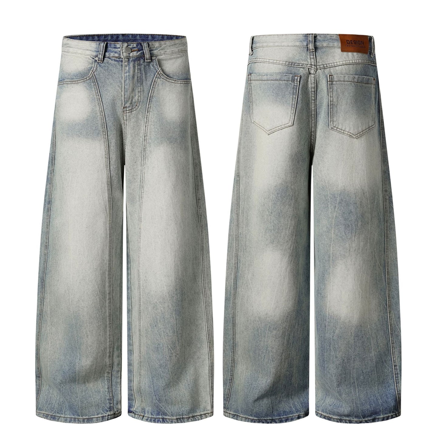 High Street Retro Wide-Leg Jeans for Men and Women - Loose Deconstructed Design