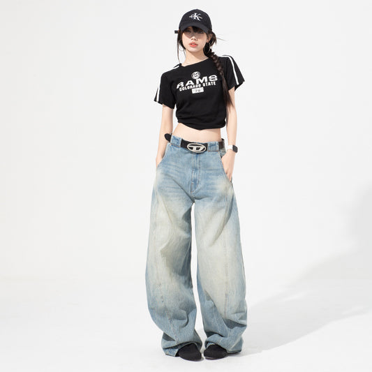 Loose Scythe Denim Pants for Women - High Waist Wide Leg Trousers