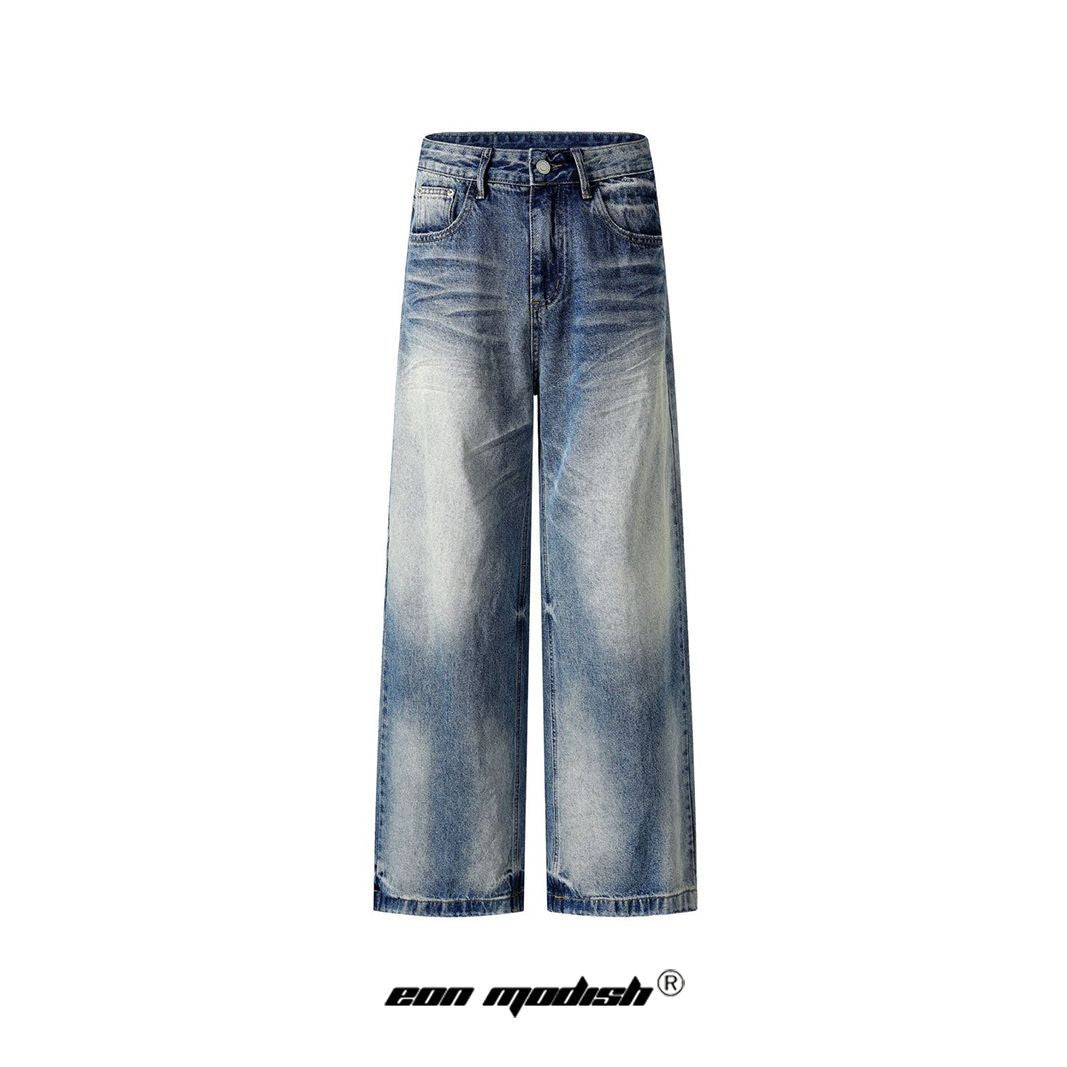 Retro Loose Fit Washed Denim Long Pants