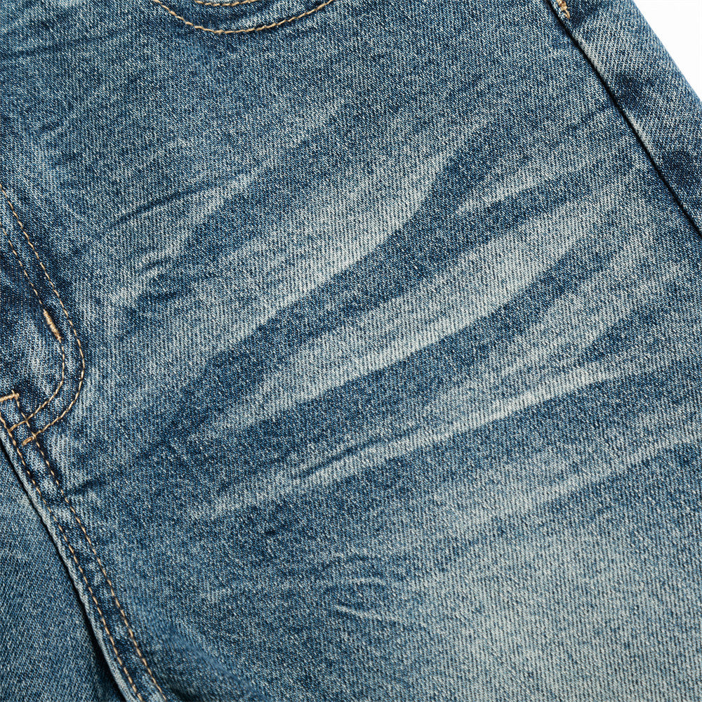 Men's Vintage Washed Denim Flare Pants with Unique Pocket Design