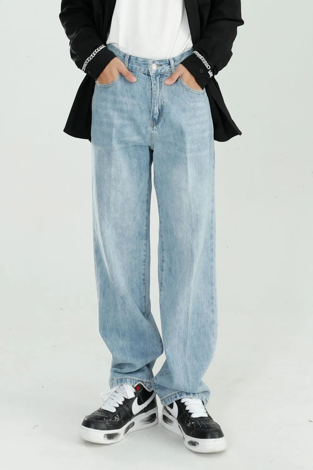 Mid-Rise Wide-Leg Jeans with Pockets, Japanese Denim