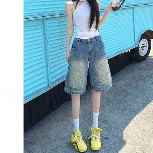 Loose Casual Multi Pocket Workwear Five Quarter Pants