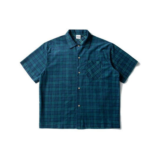 Chenille Plaid Lapel Short Sleeved Shirt for Men