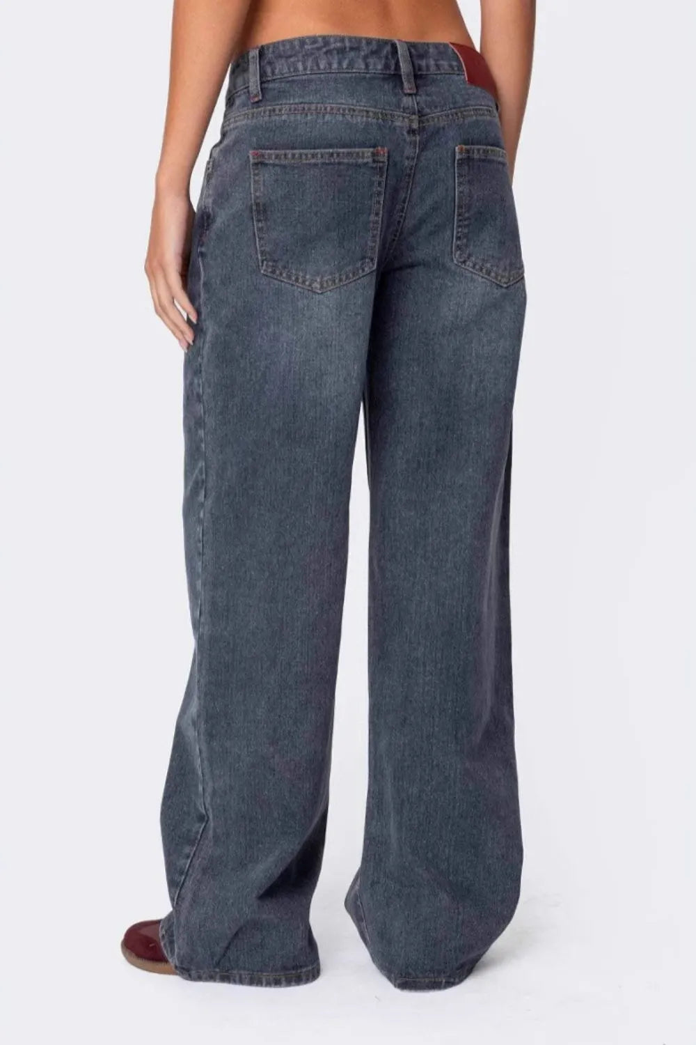 Japanese Wide Leg Denim Jeans with Pockets in Dusty Blue