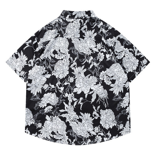 Hawaiian Retro Dark Floral Casual Short Sleeve Shirt for Men
