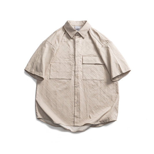 Loose Checkered Embroidered Short Sleeved Shirt