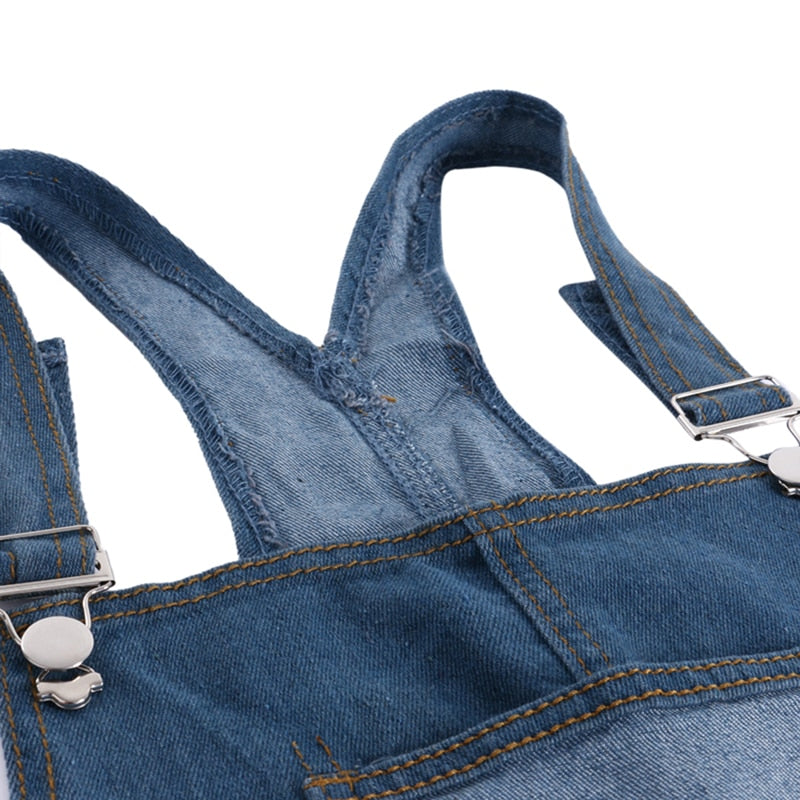 Women's Cool Denim Jumpsuit with Ripped Holes