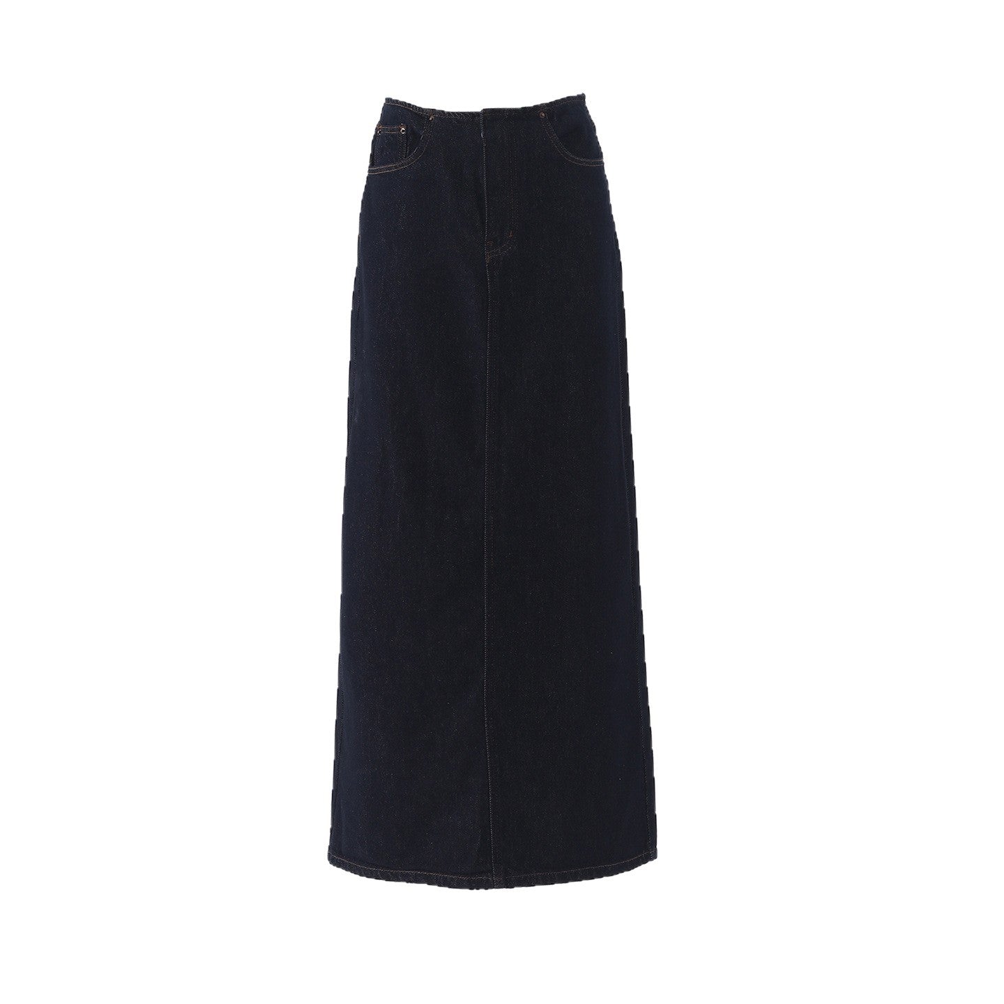 Tall Women's Dark Blue Denim Midi Skirt - Retro High Waist Straight Tube Skirt