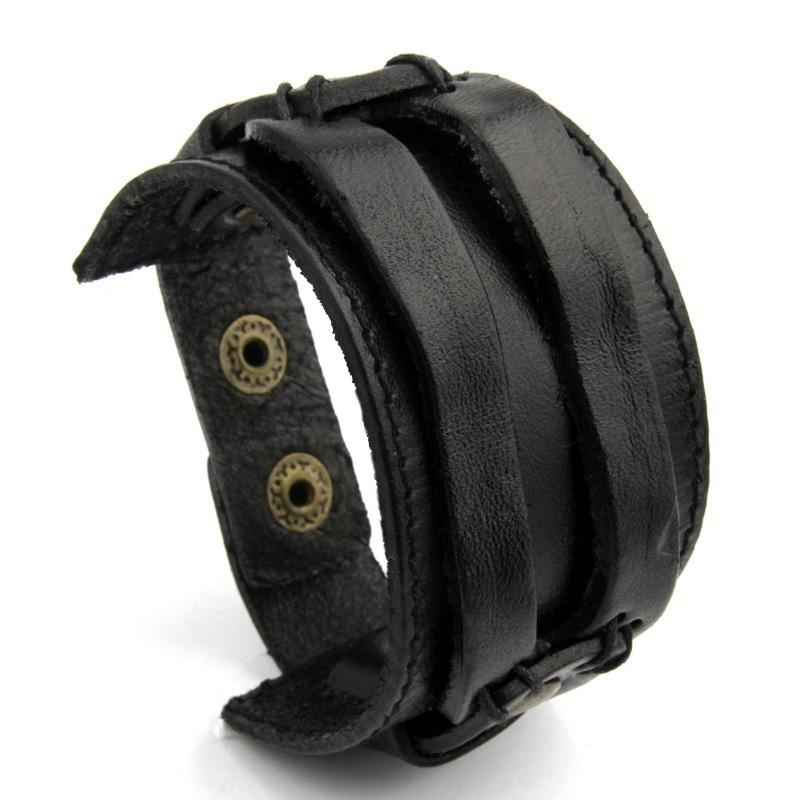 Leather Cuff Double Wide Bracelet Rope Bangles Brown Jewelry