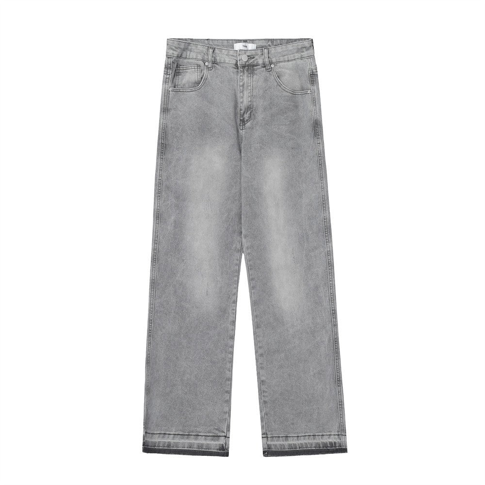 Men's Faded Raw Hem Denim Pants