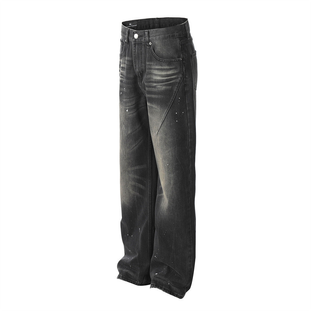 Men's Vintage Distressed Wide Leg Denim Trousers
