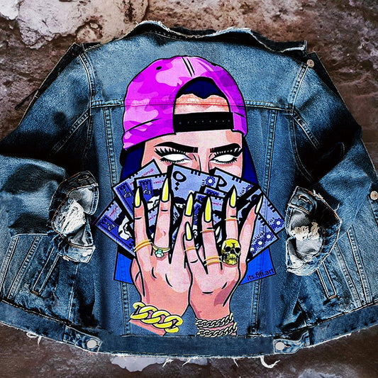 Women's Denim Jacket with Girl Print