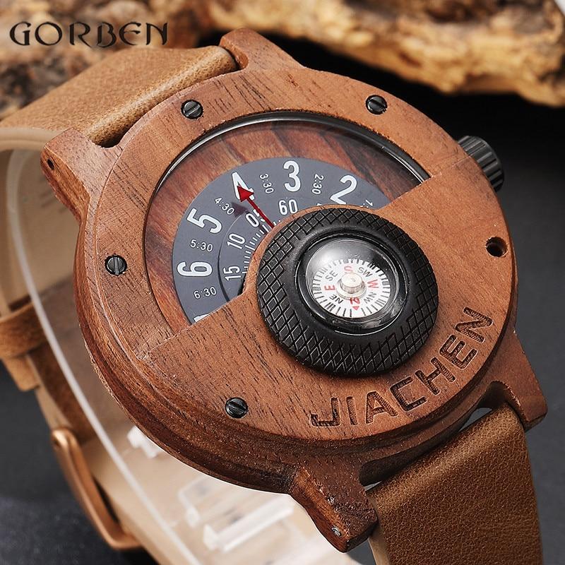 Unique Compass Turntable Design Men's Wooden Watch