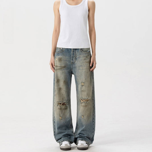 Ripped Denim Dirty Dyed Vintage Distressed Pants