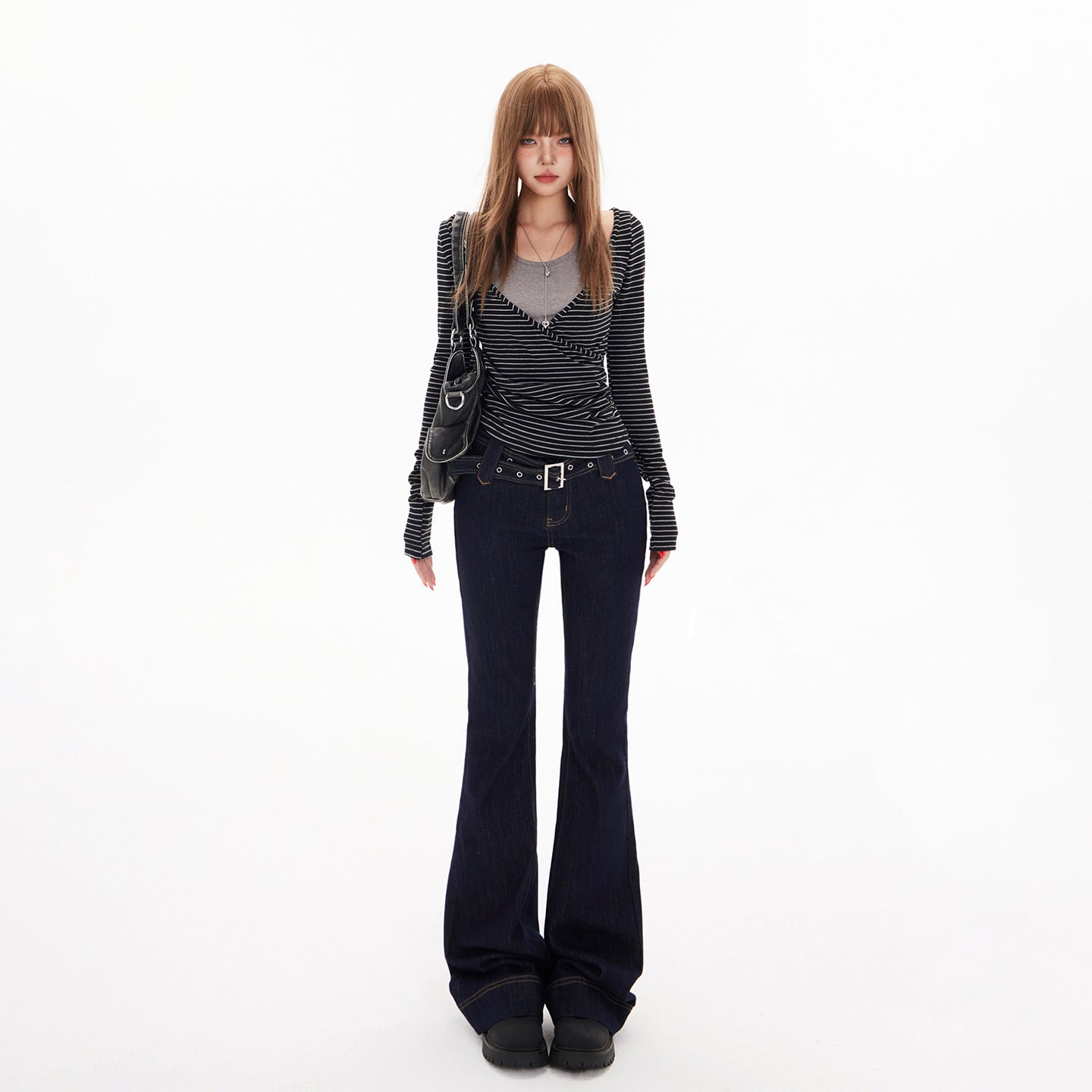 Style Spicy Girl Flared Jeans: Women’s High Waist Slim Fit with Adjustable Waistband