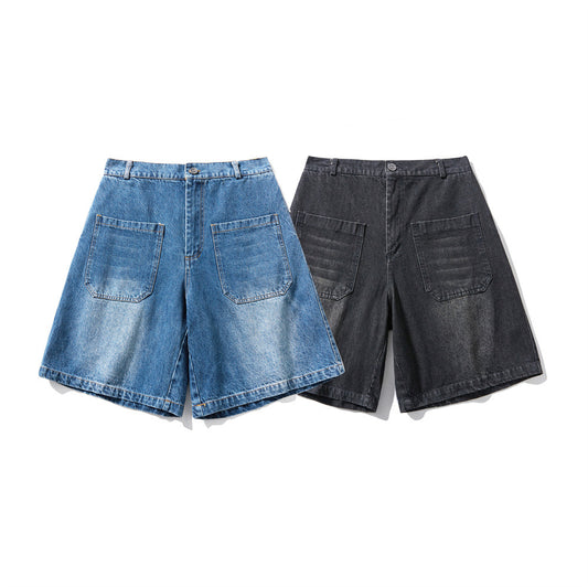 Mens Punk Workwear Denim Shorts — Loose Fit Mid-Rise