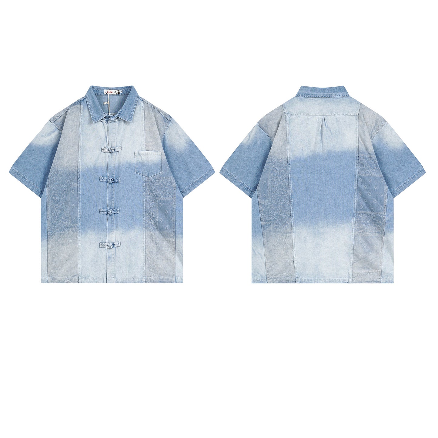 Washed Jacquard Button-Down - Casual Denim Shirt