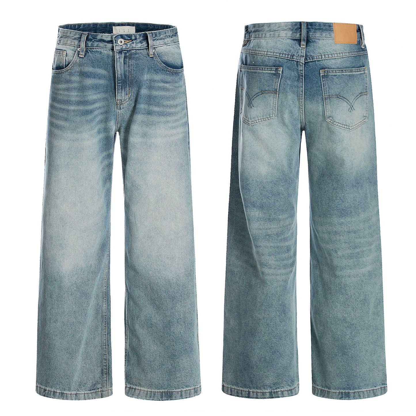 Unisex Blue Straight Jeans - Loose Fit