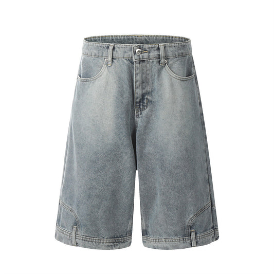Men's Washed Mid-Length Denim Shorts - Straight Leg Style