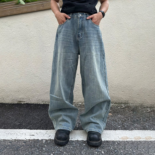 Vintage Washed Denim Straight Leg Personalized Cleanfit Pants