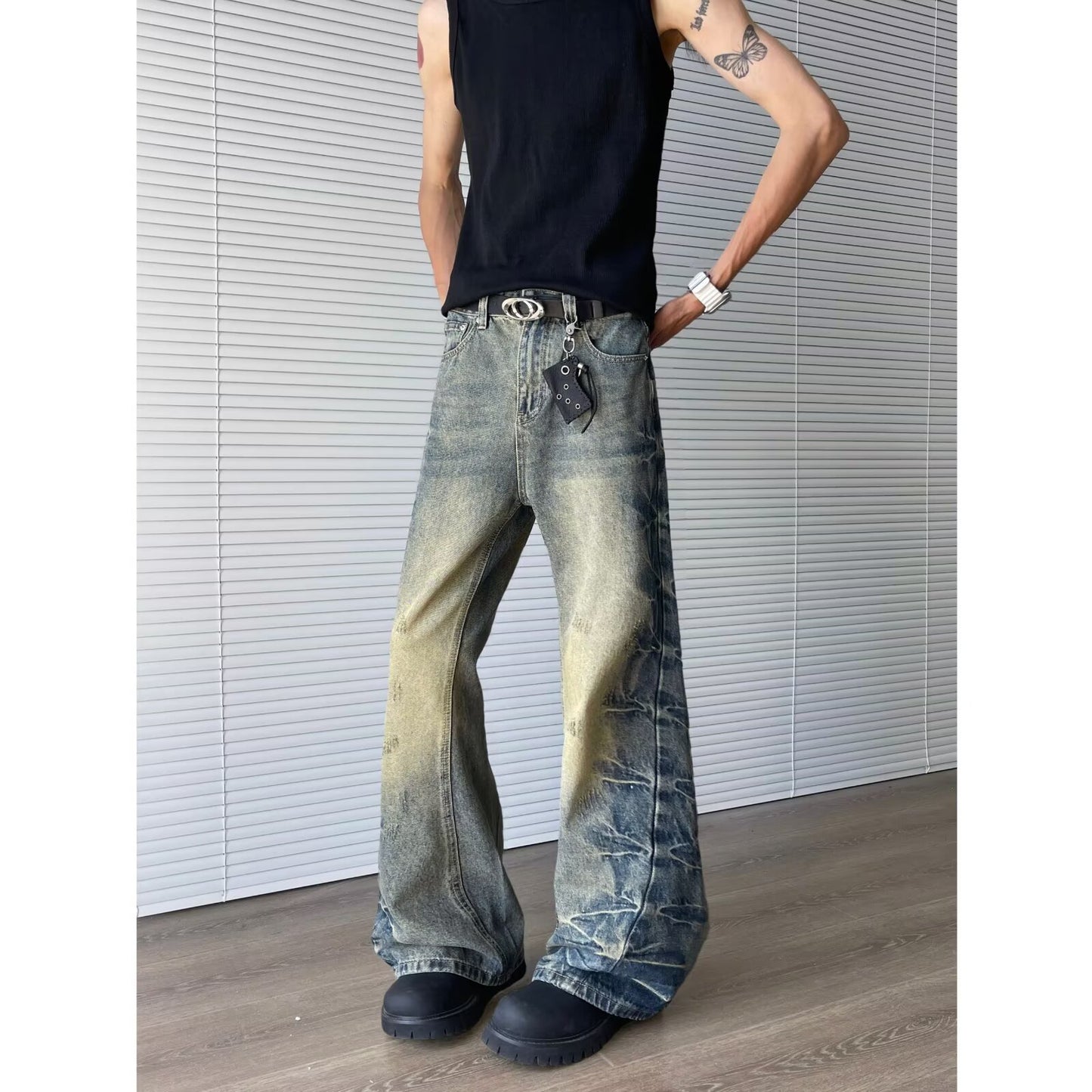 Premium Side Pleated Flared Jeans for Men and Women