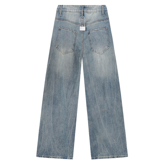 Vintage Distressed Wide-Leg Jeans - Unisex Loose Fit Straight Leg
