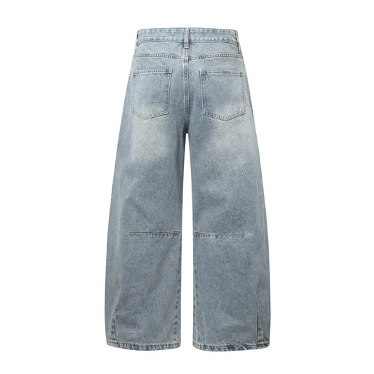 Unisex Retro Pleated Distressed Oversized Denim Pants - Versatile Street Fashion