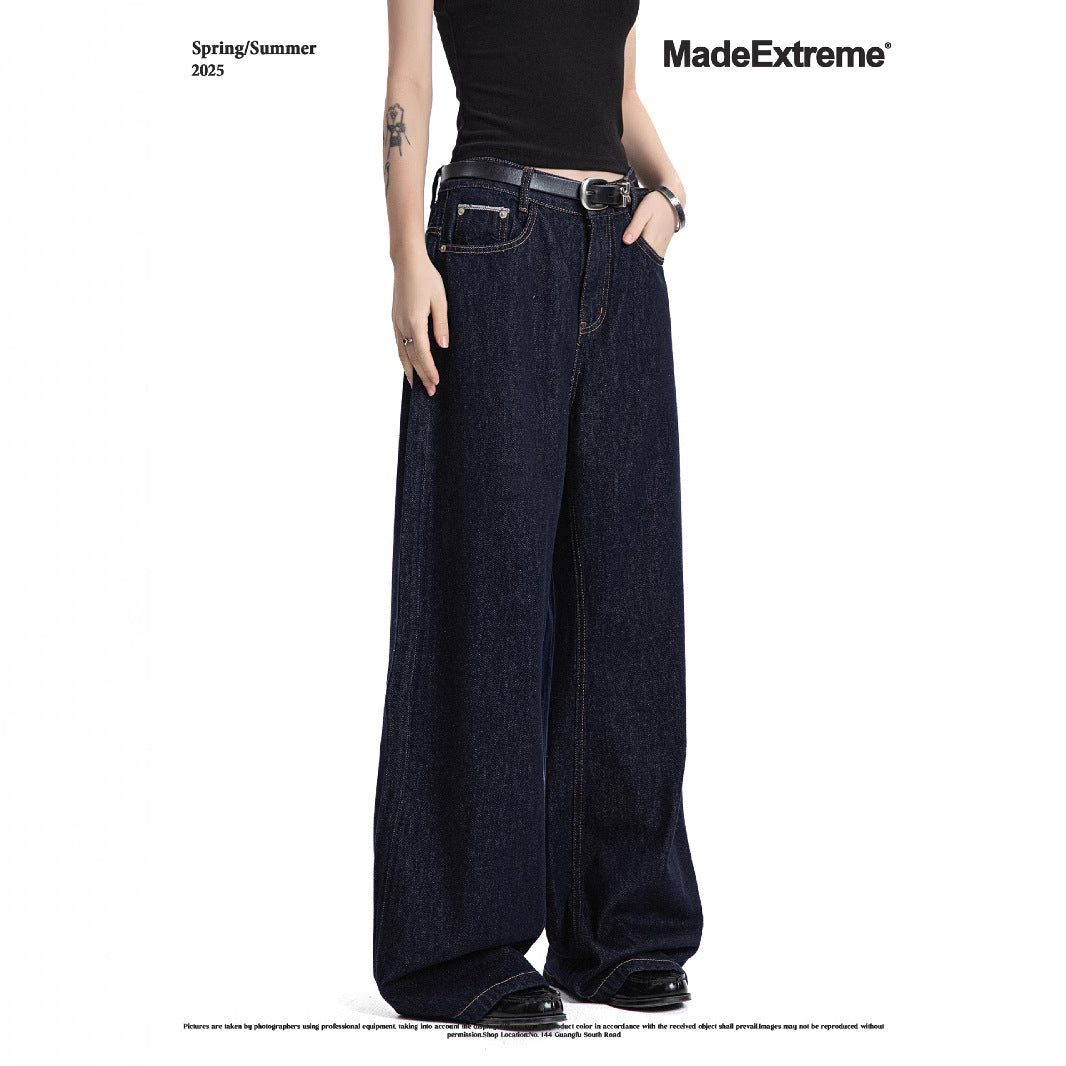 Vintage Wash Straight Leg Denim Pants for Commuters