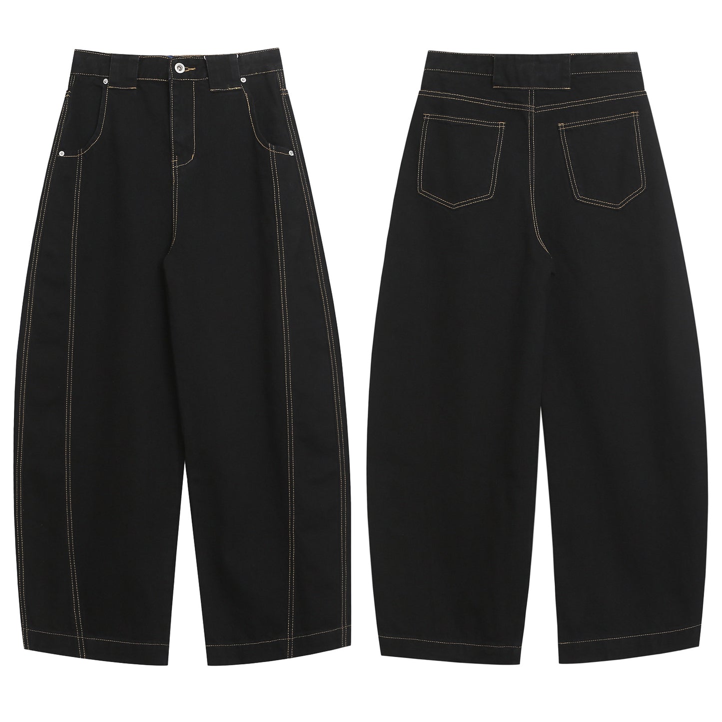 Unisex Retro Loose Fit Denim Pants with Spliced Design