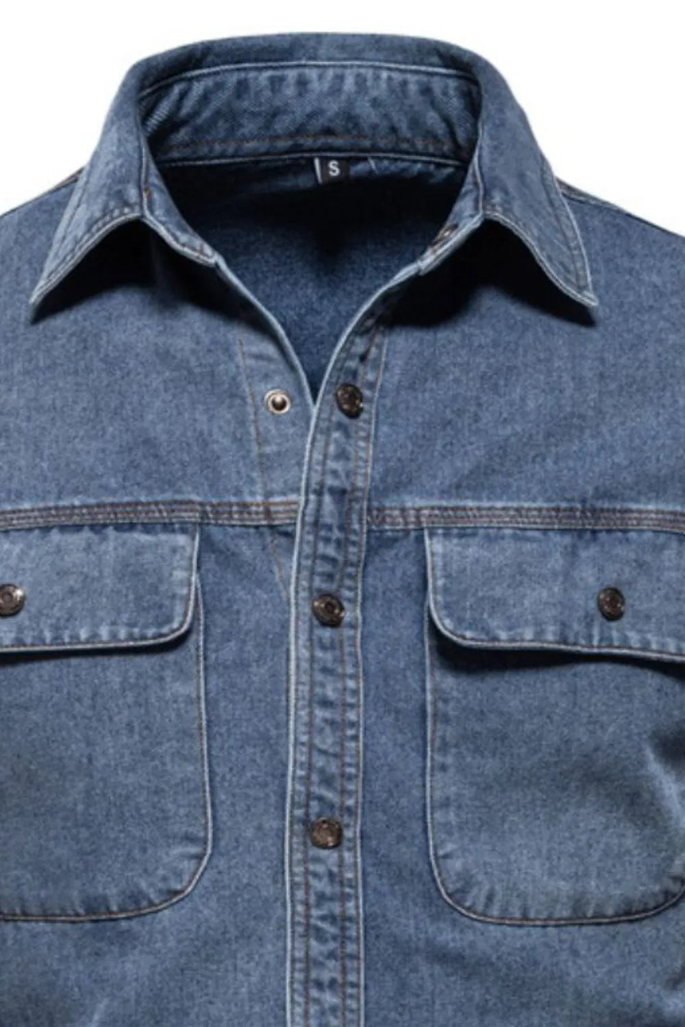 Men's Collared Neck Denim Shirt with Chest Pockets