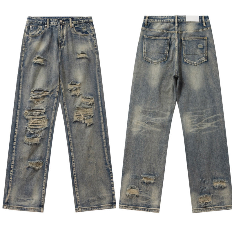 Men's Vintage Distressed Loose-Fit Denim Pants