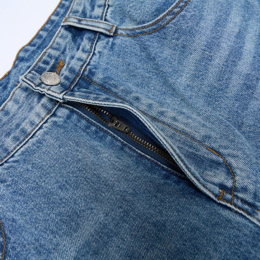 Simple Washed Denim Long Pants