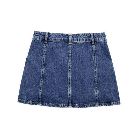 Personalized Mini High Waist Denim Skirt with Pockets