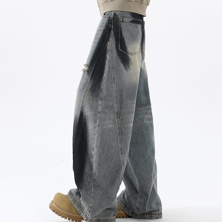 Japanese Premium Denim Bending Knife Deconstruction Spray Painting Jeans