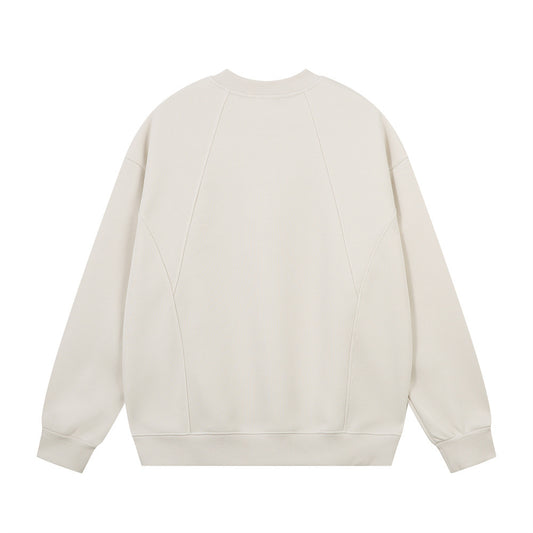 Men's Round Neck Sweater, Solid Color, Simple Patchwork, Loose Fit, Casual Top for Men