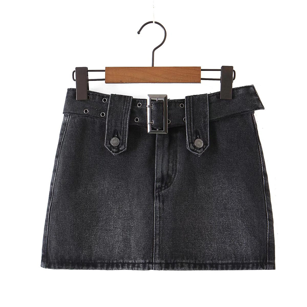 Summer New Fashion Retro Style Belt Old Washed Denim Skirt for Women