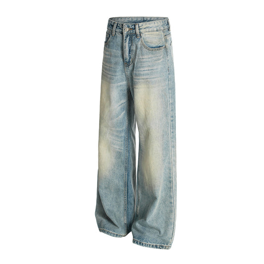 Retro Washed Denim Straight Leg Minimalist Cleanfit Pants