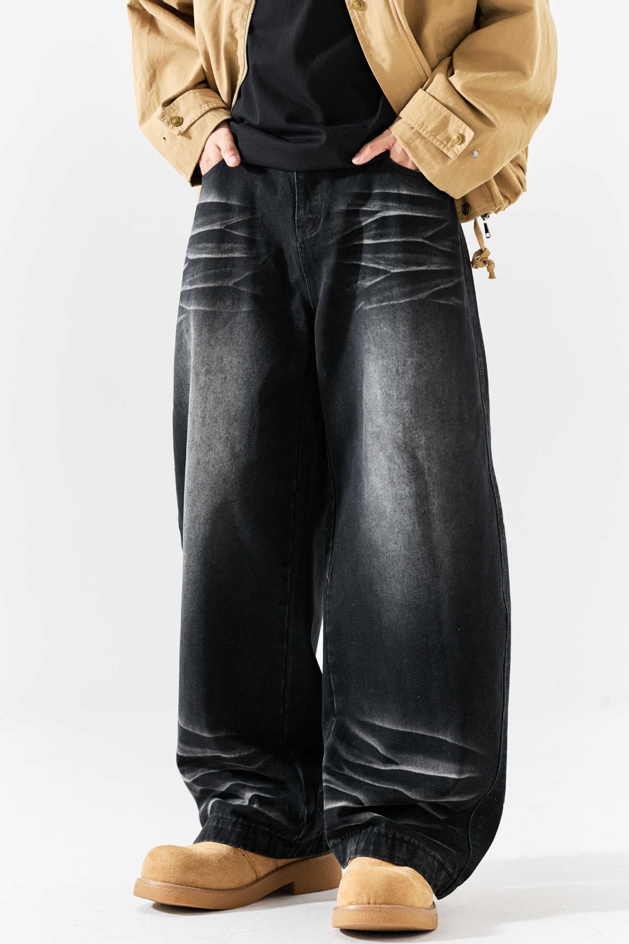 High-Street Wash Denim Long Pants with Unique Design