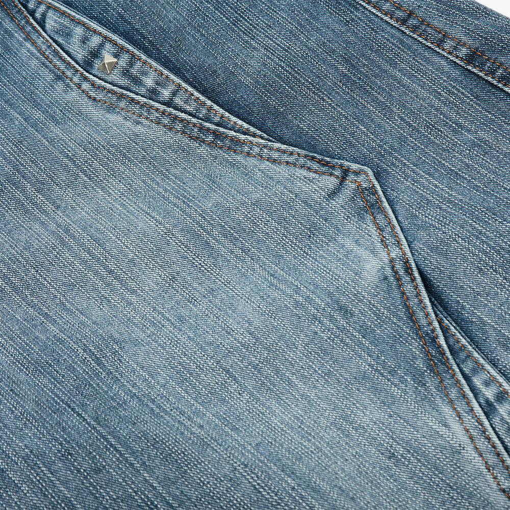 Men's Deconstructed Riveted Denim Shorts - Loose Fit