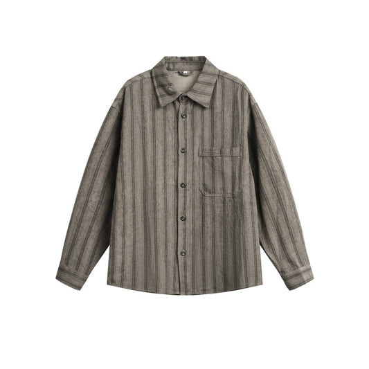 Long Sleeve Shirt for Men with Striped Pattern Turn-Down Collar