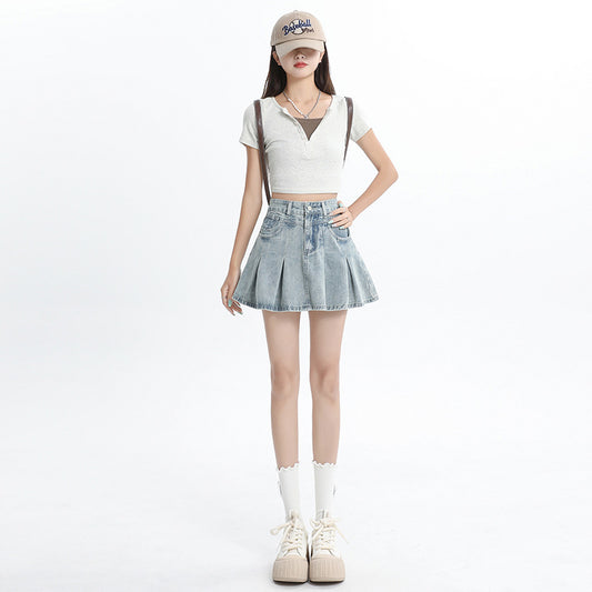 Light High-Waisted A-Line Denim Skirt for Women