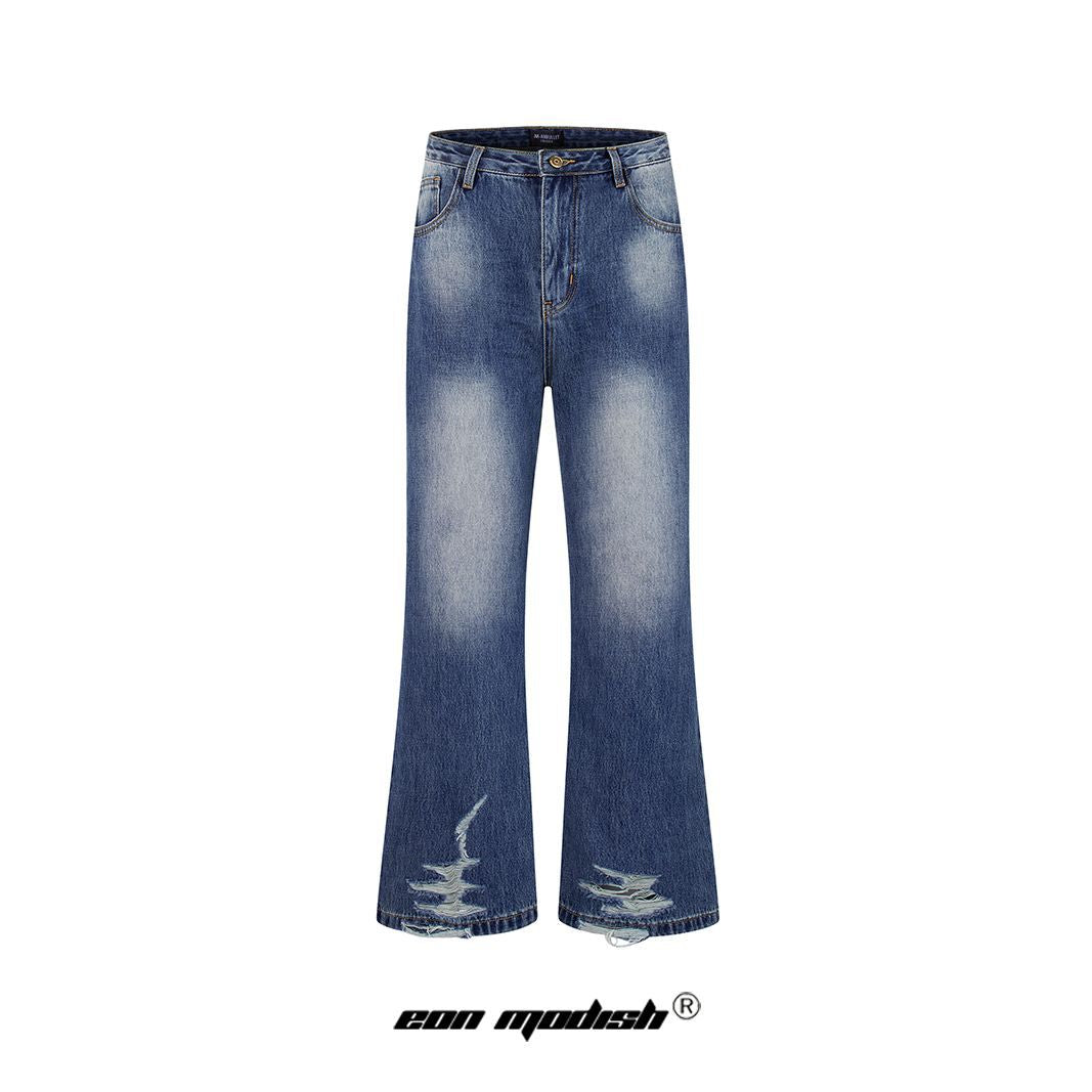 Washed Flared Denim Trousers for Women