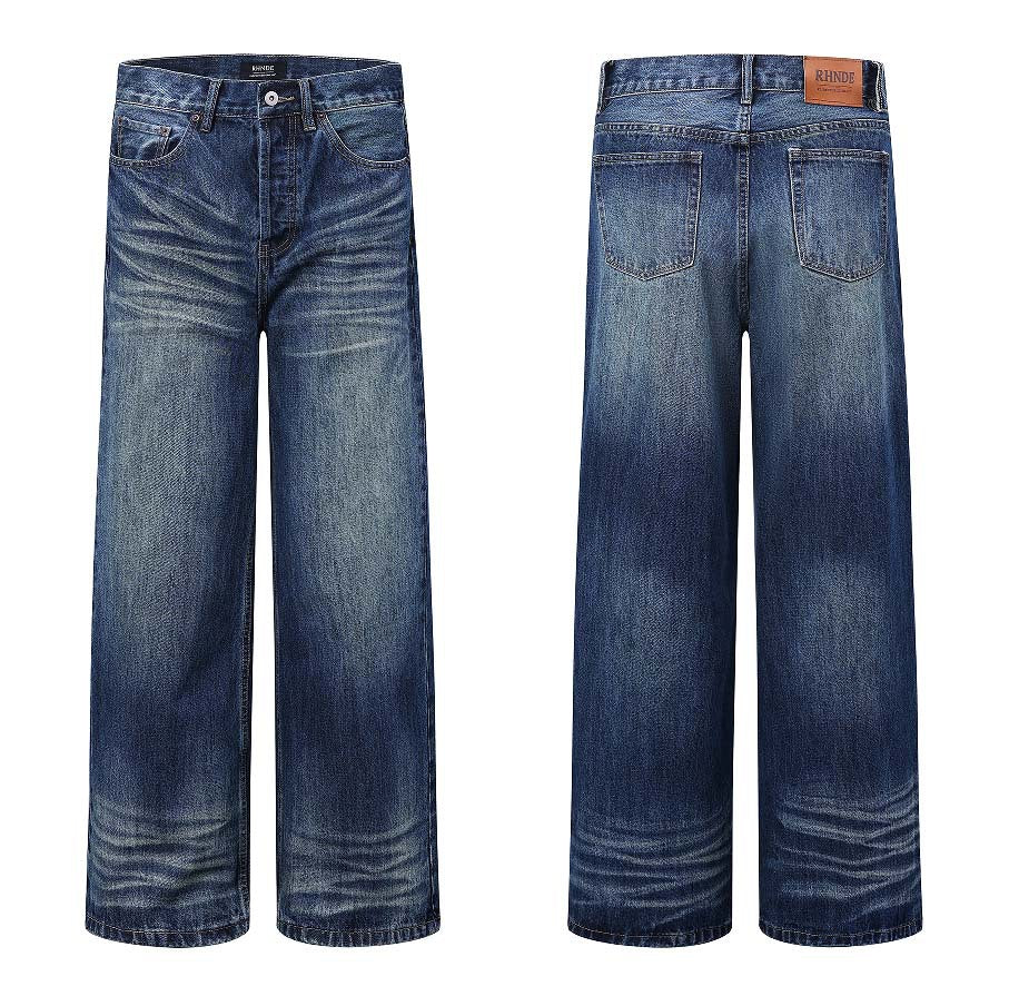 Unisex Vintage Washed Denim Pants - Loose Wide Leg Trousers