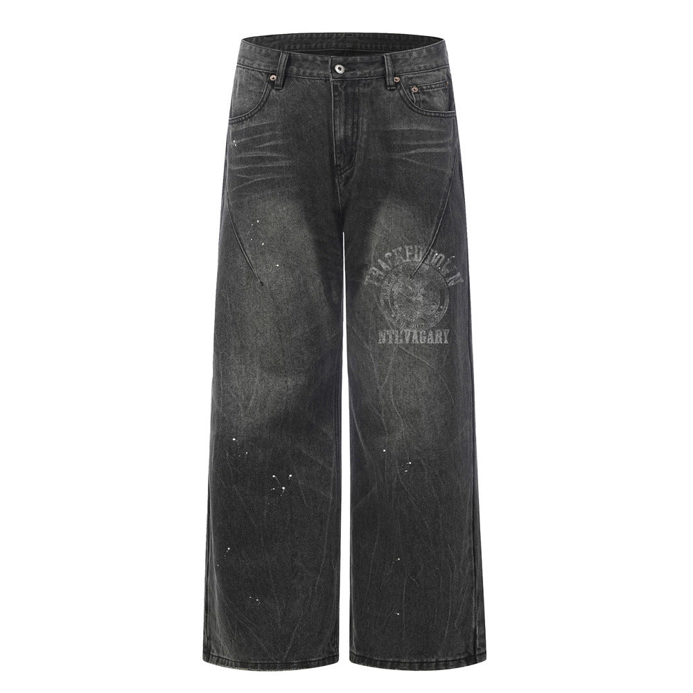 Men's Distressed Black Denim Jeans — Loose Fit Streetwear Pants