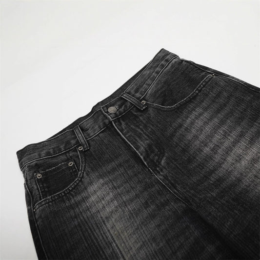 Vintage Men's Jeans - Washed Cat Whisker Curved Knife Pants - Loose Fit